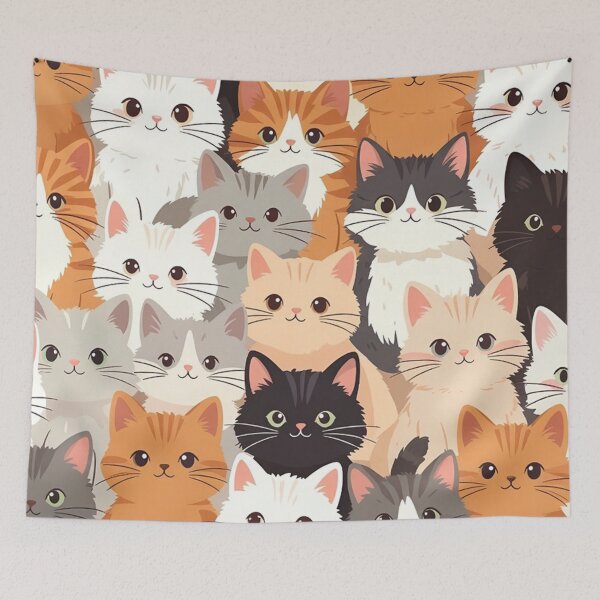 Item preview, Cute Fluffy Cartoon Cats Pattern designed and sold by SassyArtistry.
