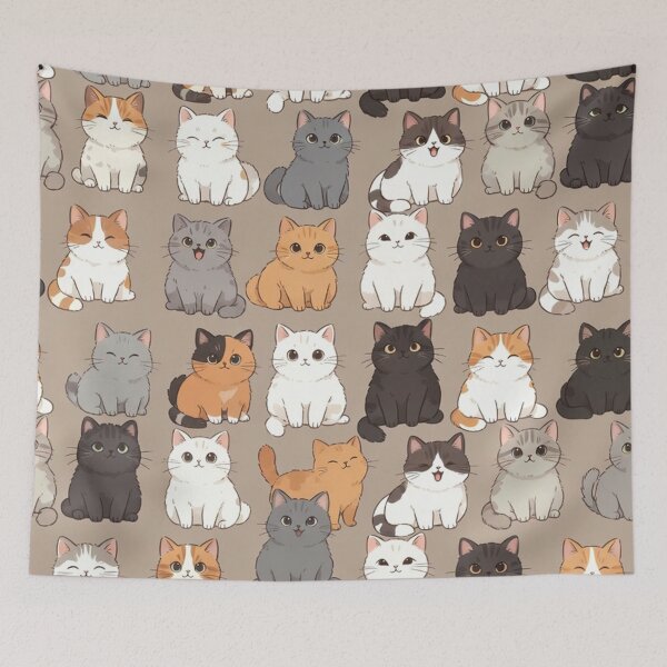 Item preview, Cute Sitting Cartoon Cats Pattern designed and sold by SassyArtistry.