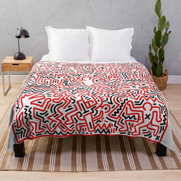 Item preview, Keith Haring Style Graffiti Poster Dancing Figures, Neon Pop Art Stick People Wall Print, Retro Street Urban Modern Decor Canvas designed and sold by AbstractAuraArt.