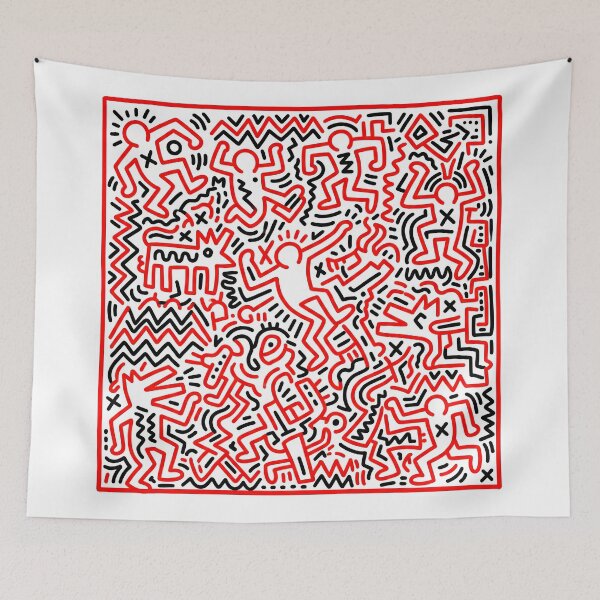 Item preview, Keith Haring Style Graffiti Poster Dancing Figures, Neon Pop Art Stick People Wall Print, Retro Street Urban Modern Decor Canvas designed and sold by AbstractAuraArt.