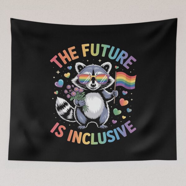 Item preview, The Future Is Inclusive Pride Flag LGBTQ Funny Raccoon  designed and sold by MyzoToyota.