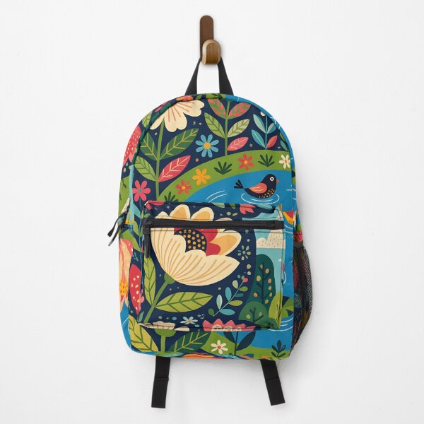 Item preview, A chirpy fantastical pond in a garden of giant, blooming flowers. designed and sold by Ponted.