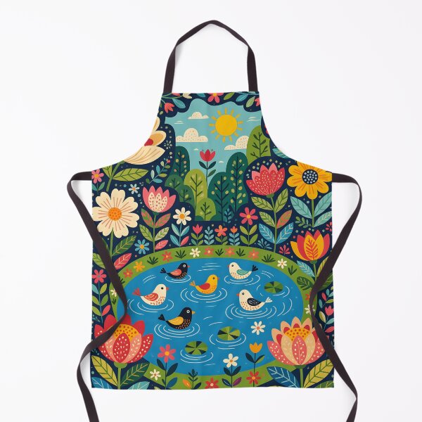 Item preview, A chirpy fantastical pond in a garden of giant, blooming flowers. designed and sold by Ponted.