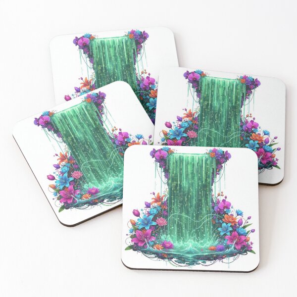 Item preview, Digital Waterfall with Vibrant Floral Fram designed and sold by Wonderful Designs.