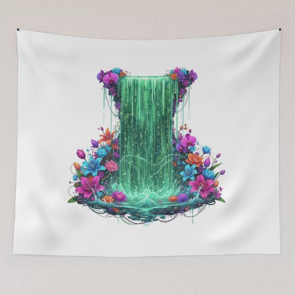 Item preview, Digital Waterfall with Vibrant Floral Fram designed and sold by Wonderful Designs.