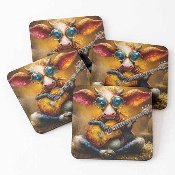 Item preview, Cool Cartoon Cow Playing Guitar in a Haystack designed and sold by Artessie.