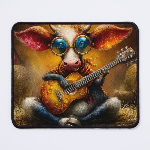Item preview, Cool Cartoon Cow Playing Guitar in a Haystack designed and sold by Artessie.