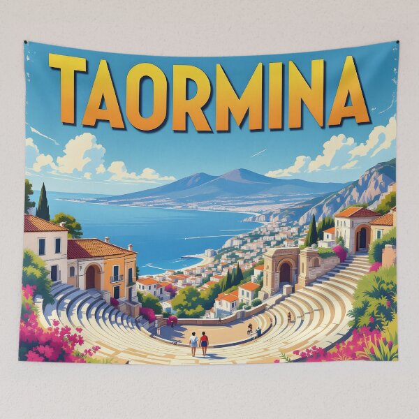 Item preview, Taormina, Sicily, Italy: Vintage-Style Painterly Travel Poster designed and sold by LSVart.