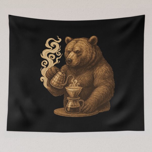 Item preview, Bear Barista Brewing Pour-Over Coffee - Cozy Rustic Illustration designed and sold by MKreative Studio.