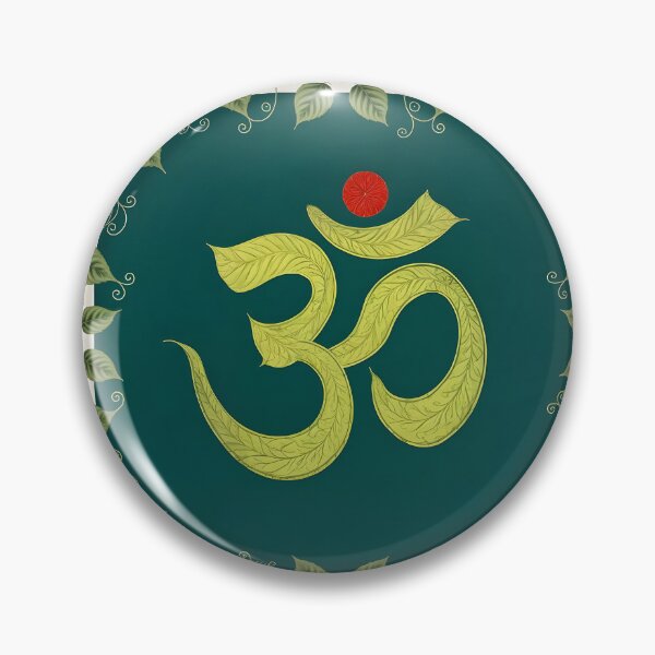 Item preview, Aum (Om) with a red bindu made of and surrounded by leaves and tendrils designed and sold by ShaDeS-AI-Art.