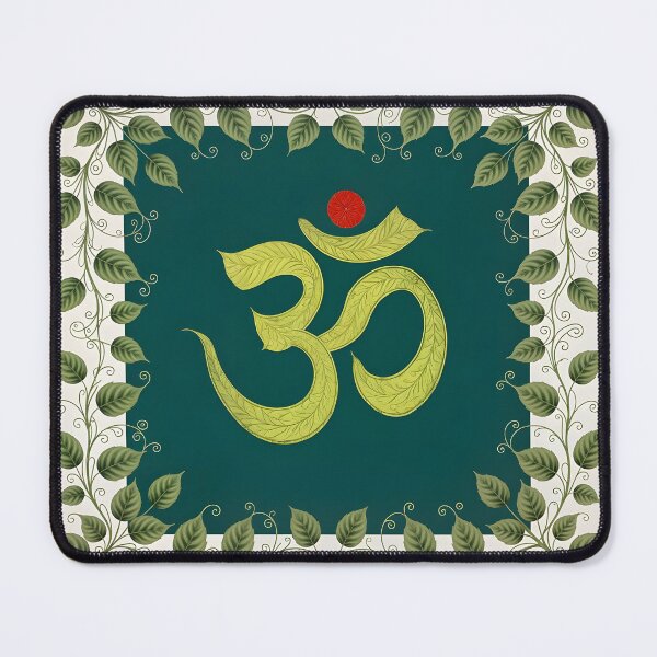 Item preview, Aum (Om) with a red bindu made of and surrounded by leaves and tendrils designed and sold by ShaDeS-AI-Art.
