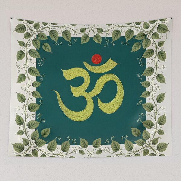 Item preview, Aum (Om) with a red bindu made of and surrounded by leaves and tendrils designed and sold by ShaDeS-AI-Art.