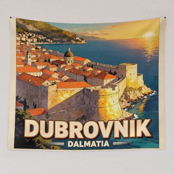 Item preview, Dubrovnik, Dalmatia, Croatia: Vintage-Style Painterly Travel Poster designed and sold by LSVart.