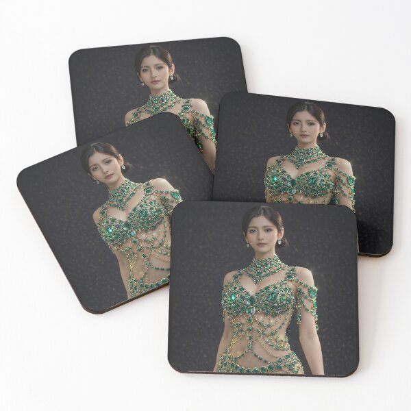 Item preview, Elegant Woman in Sparkling Emerald Gemstone Dress designed and sold by ASMRUniverse.