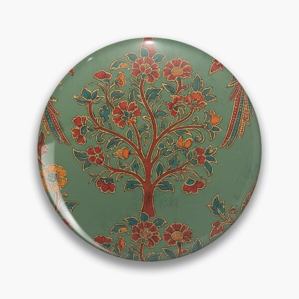 Item preview, Luxe Kalamkari Parrot Tree Seamless Pattern - Sage Green & Madder Red Gold Zari designed and sold by IndoPatterns.