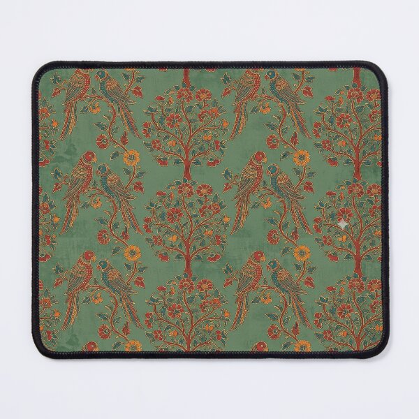 Item preview, Luxe Kalamkari Parrot Tree Seamless Pattern - Sage Green & Madder Red Gold Zari designed and sold by IndoPatterns.