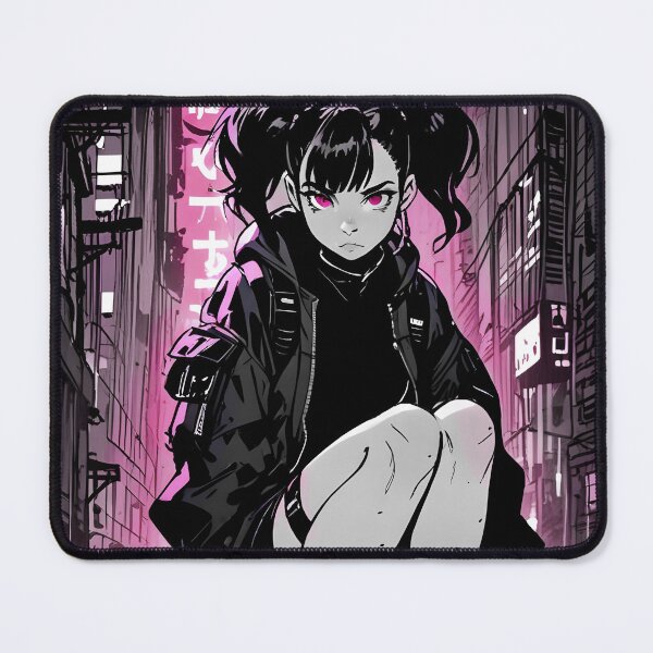 Item preview, NEON: Monochrome Rooftop Stealth Crouch | Cute Cyberpunk Anime Girl designed and sold by Sytrics.