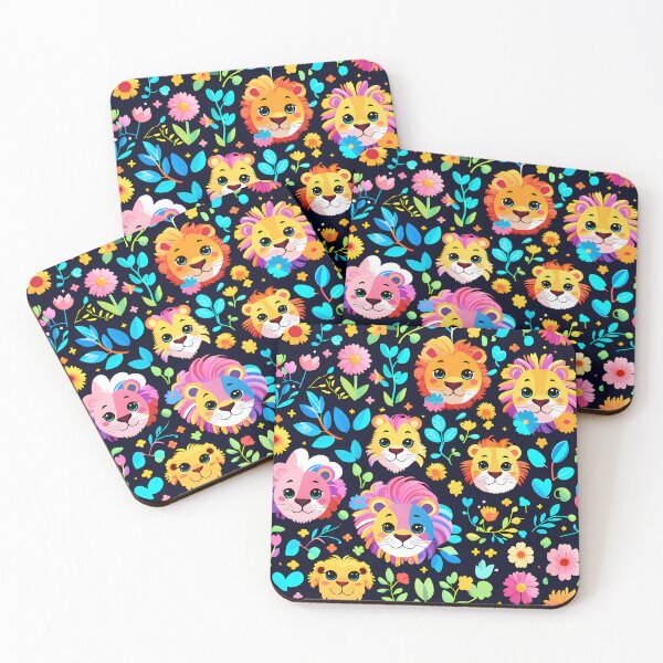 Item preview, Colorful Jungle Lions Pattern with Tropical Flowers designed and sold by Blooms & Paws Haven .