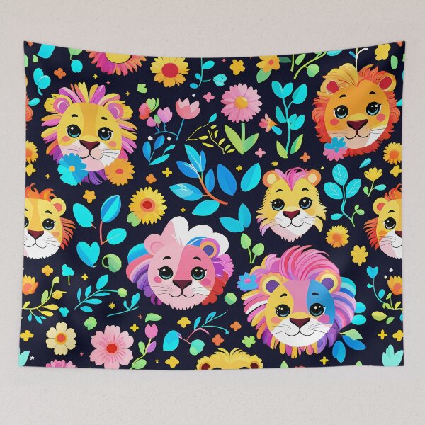 Item preview, Colorful Jungle Lions Pattern with Tropical Flowers designed and sold by Blooms & Paws Haven .