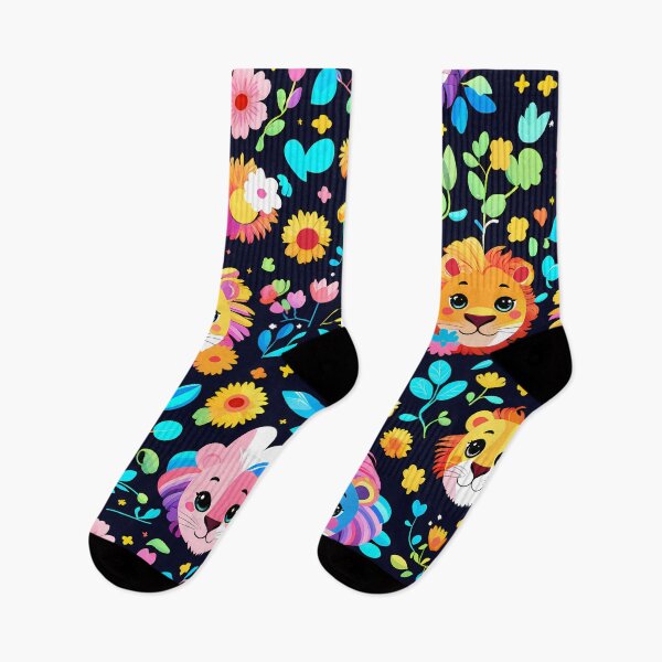 Item preview, Colorful Jungle Lions Pattern with Tropical Flowers designed and sold by Blooms & Paws Haven .