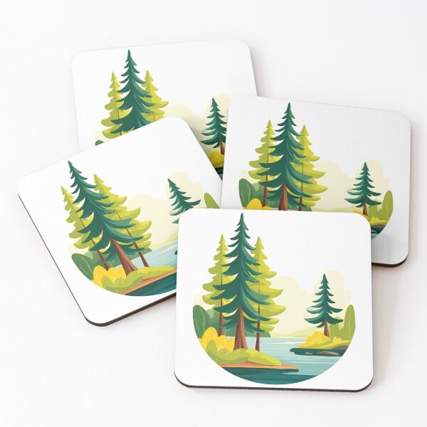 Item preview, Serene Nature Landscape - Evergreen Forest & Lake Illustration by Design Artistia designed and sold by DesignArtist.ia.