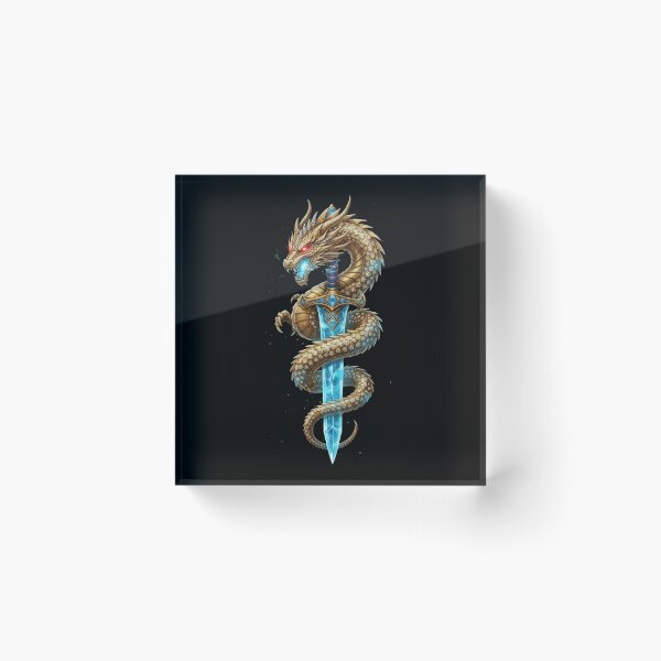Item preview,  Mythic Golden Dragon & Enchanted Blade | Dark Fantasy Mecha Sword Gaming Wall Art ✨ designed and sold by MonaRose_Art.