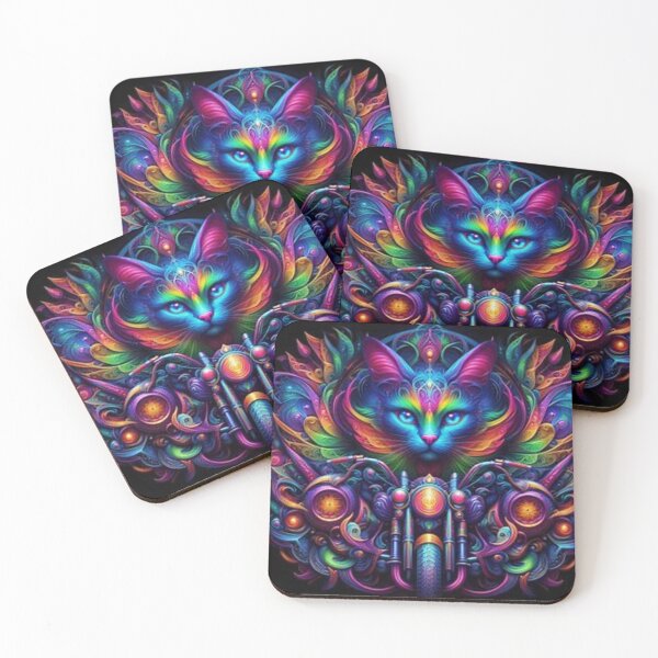 Item preview, Psychedelic Cat & Bike – Neon-colored AI design with surreal energy and painterly vibes designed and sold by FotoworldEdel.