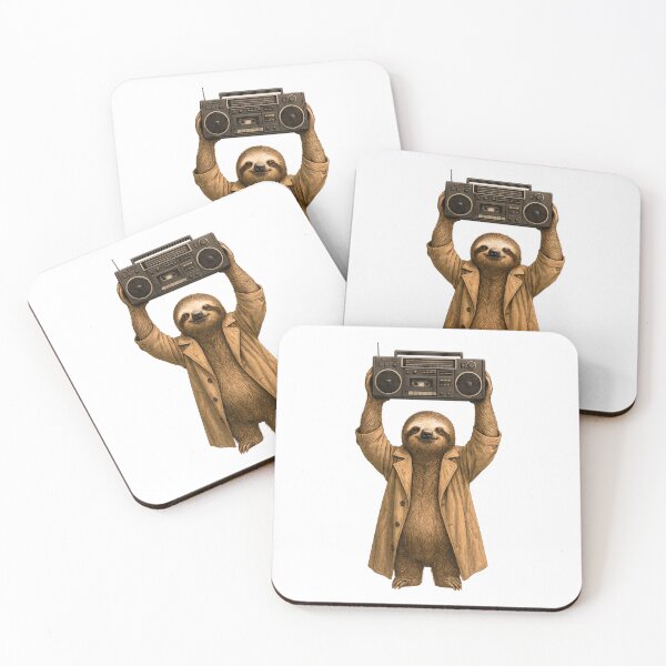 Item preview, Sloth in Trenchcoat Holding Boombox Overhead designed and sold by SquirrelDesignLLC.