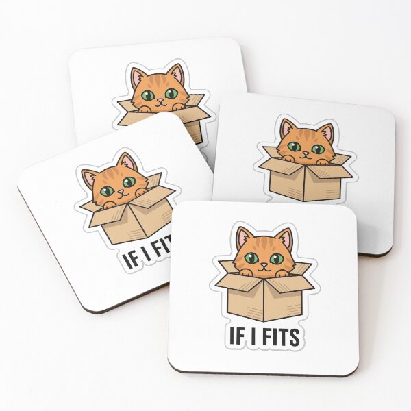 Item preview, Cute cartoon orange tabby cat peeking out of a cardboard box with "IF I FITS" humorous text sticker. designed and sold by Dofitopia.