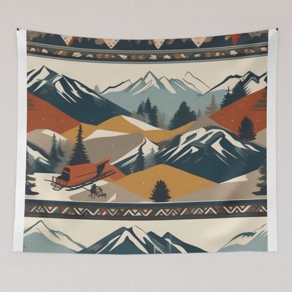 Item preview, Vintage Ski Lodge Pattern Retro Alpine Chalet Cosy Winter Mountain Cabin Après-Ski Design designed and sold by Esterlane.