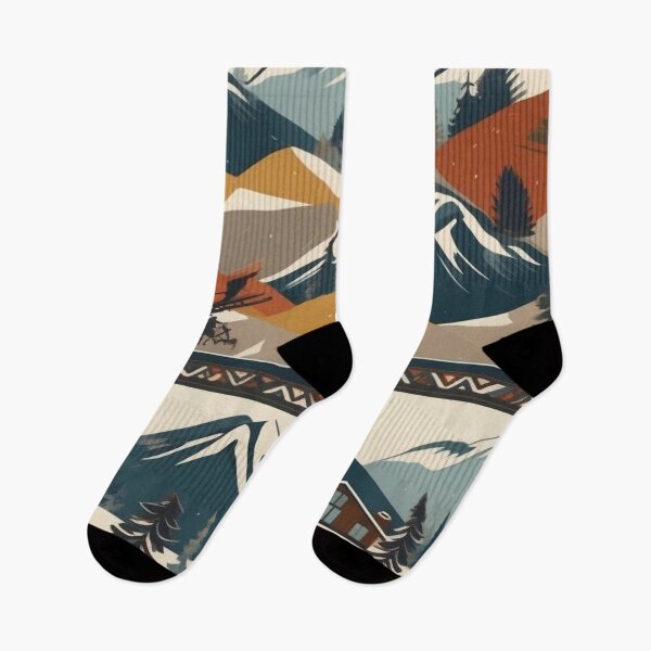 Item preview, Vintage Ski Lodge Pattern Retro Alpine Chalet Cosy Winter Mountain Cabin Après-Ski Design designed and sold by Esterlane.
