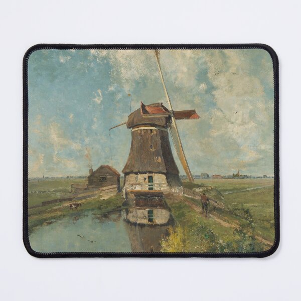 Item preview, Vintage Dutch Windmill Oil Painting, Moody Country Landscape designed and sold by SavageVision.