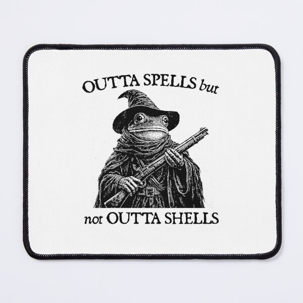 Item preview, Outta spells but not outta shells, Vintage Frog Wizard Funny meme designed and sold by RandyHaskins.
