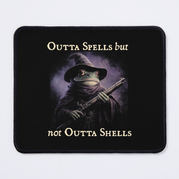 Item preview, Outta spells but not outta shells, Vintage Frog Wizard Funny meme designed and sold by RandyHaskins.