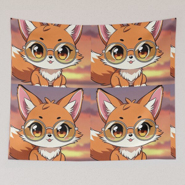 Item preview, Playful Anime Fox with Sunglasses Sunset Chibi Art designed and sold by NovaDigitalArt45.