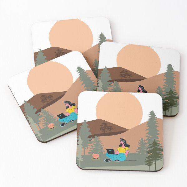 Item preview, Digital Nomad Working Outdoors Sunset Landscape Illustration designed and sold by Abaseen.