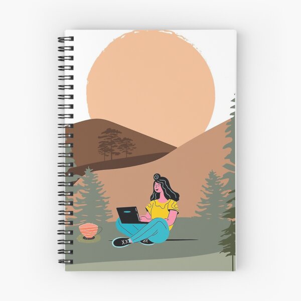 Item preview, Digital Nomad Working Outdoors Sunset Landscape Illustration designed and sold by Abaseen.