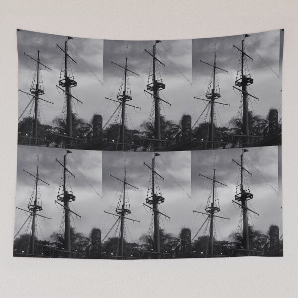 Item preview, Wooden ship mast, black and white photo, with clear sky designed and sold by Fran Cost.