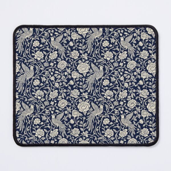 Item preview, Tribal Minimal Ethnic Nightingales - Midnight Indigo & Silver Kalamkari Seamless Pattern designed and sold by IndoPatterns.