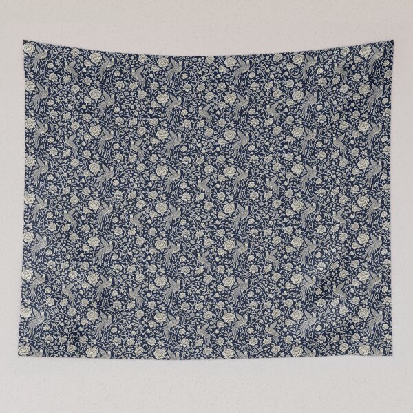 Item preview, Tribal Minimal Ethnic Nightingales - Midnight Indigo & Silver Kalamkari Seamless Pattern designed and sold by IndoPatterns.