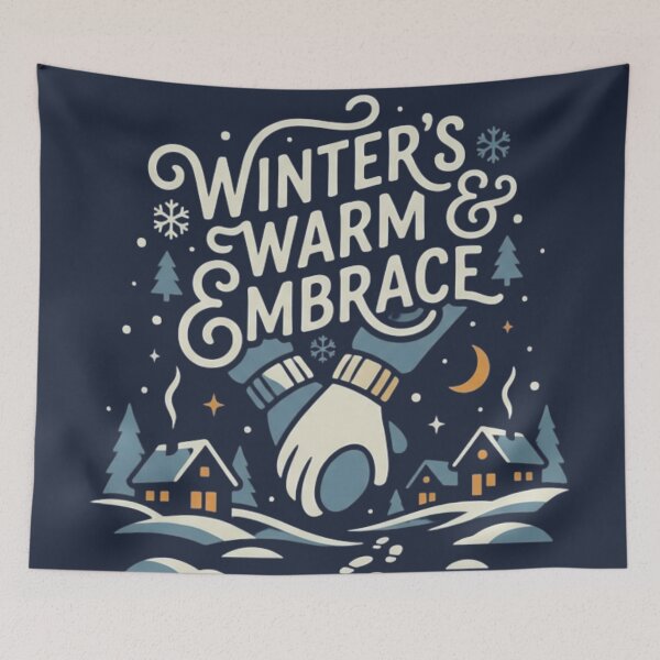 Item preview, Winter's Warm Embrace - Cozy Snowy Landscape & Mittens Illustration designed and sold by HappySproutArt.
