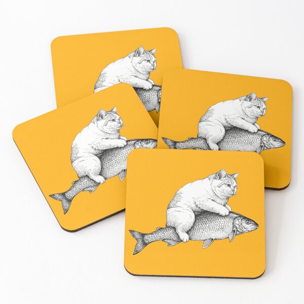 Item preview, Cat Riding Fish designed and sold by Naux | Design & Illustration.