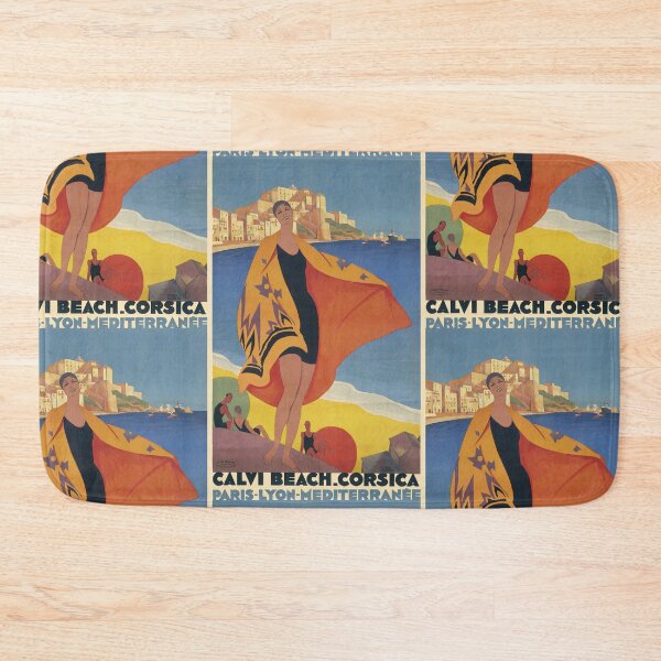 Item preview, Calvi Beach Corsica Elegant Woman On Coastal Travel Poster : Vintage designed and sold by artofuniverse.