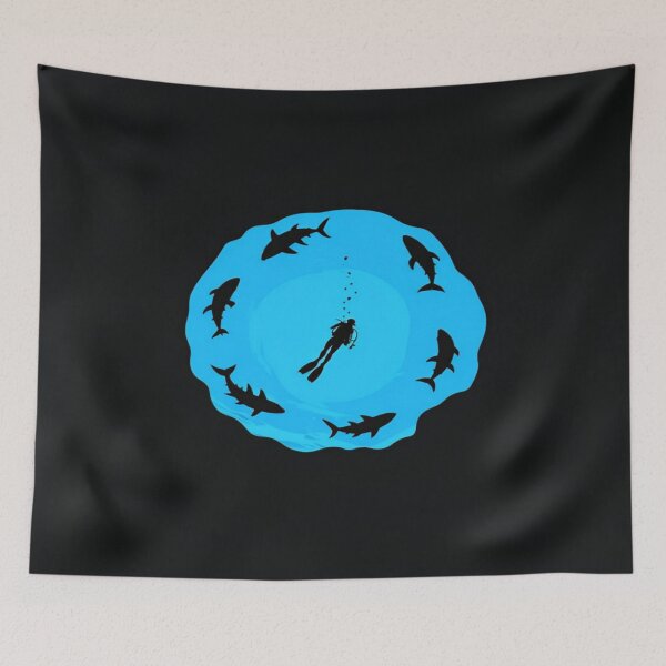 Item preview, Scuba Diver Surrounded by Sharks – Dramatic Underwater Encounter Design for Ocean Lovers  designed and sold by Bright Nest Studio.