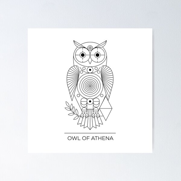 Item preview, Minimalist Owl of Athena Sacred Geometry Line Art designed and sold by HoruxDesign.