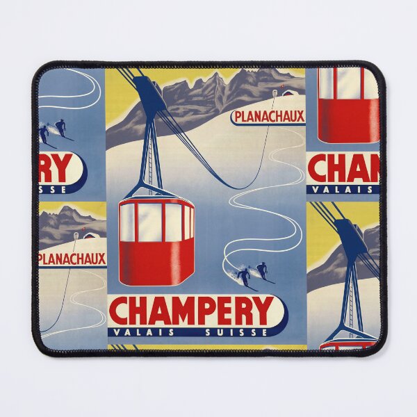Item preview, Champery Planachaux Ski Cable Car Mountain Landscape Travel Poster : Vintage Lift designed and sold by artofuniverse.