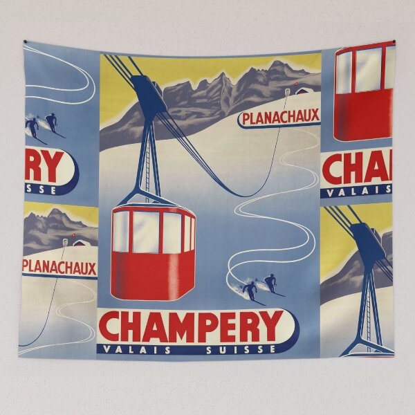 Item preview, Champery Planachaux Ski Cable Car Mountain Landscape Travel Poster : Vintage Lift designed and sold by artofuniverse.