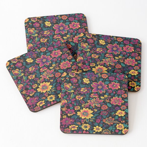 Item preview, Beautiful Colorful Floral Garden Seamless Pattern with Black Background Art designed and sold by DrawHandArt.