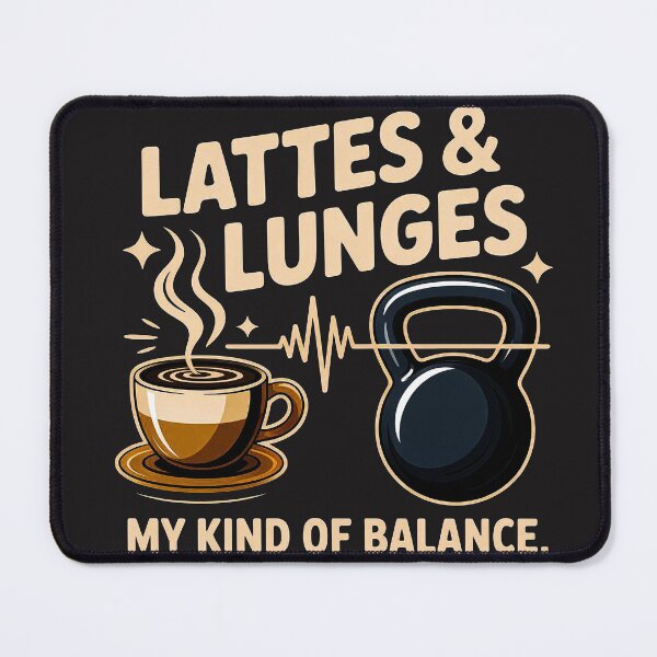 Item preview, Lattes and Lunges My Kind of Balance - Funny Coffee & Kettlebell Fitness designed and sold by shemodas.