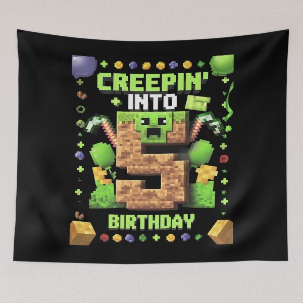 Item preview, 5th Birthday Gamer Pixel Creepin’ Into 5 Video Game Party designed and sold by AquaKiev.